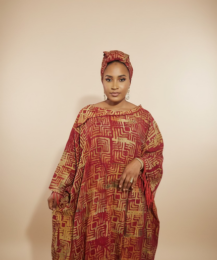 Boubou adire dempé perlé ileri - Rouge