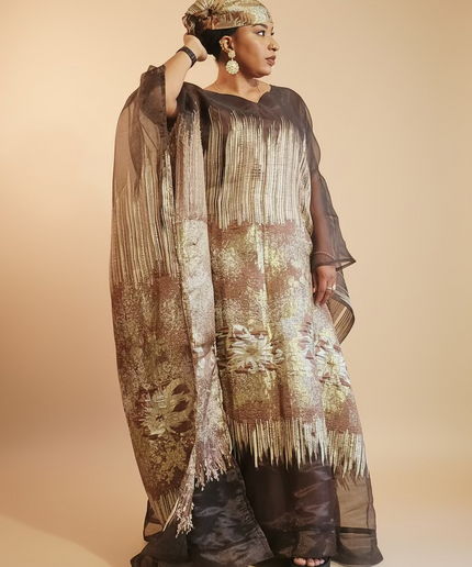 Ensemble amma brocart organza - Marron