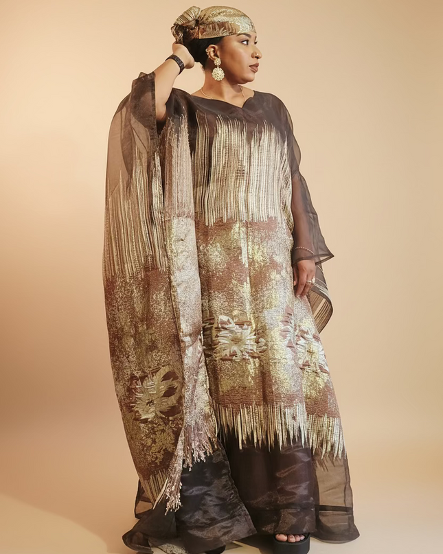Ensemble amma brocart organza - Marron