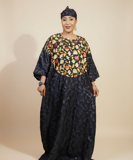 Robe dentelle indienne - organza - Black