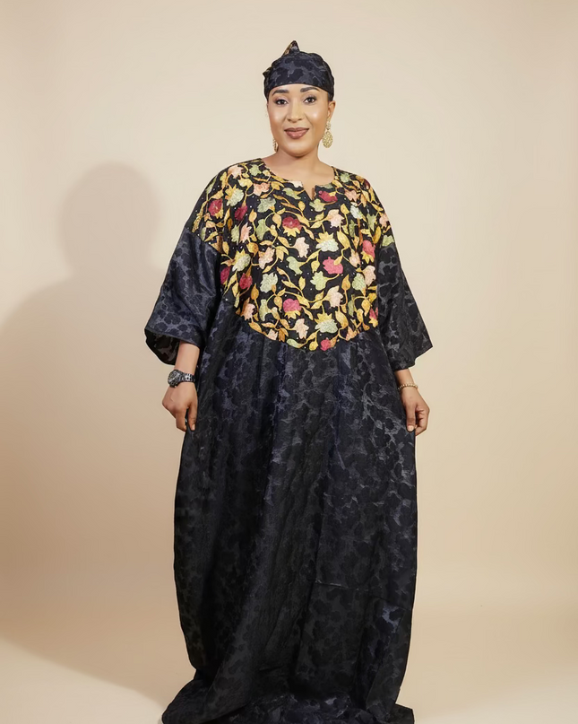 Robe dentelle indienne - organza - Black
