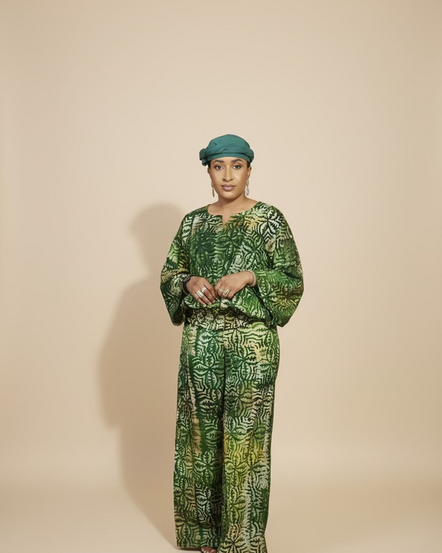 Ensemble pantalon adire ademide - vert forest