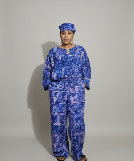 Ensemble pantalon adire bolaji - Bleu roi