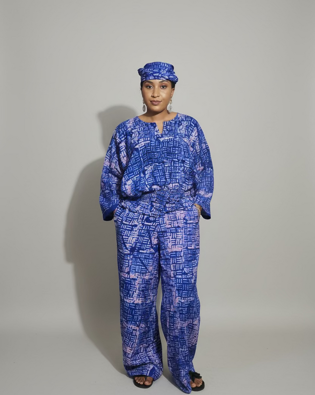 Ensemble pantalon adire bolaji - Bleu roi