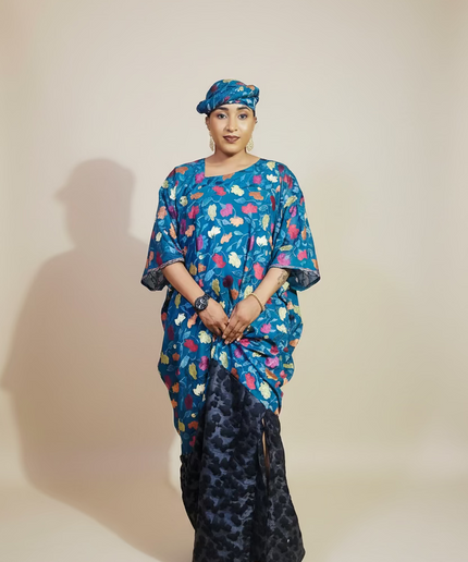 Caftan dentelle indienne - organza - Bleu black