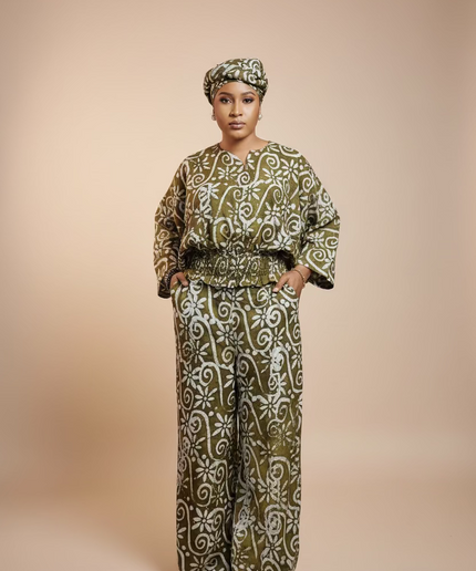 Ensemble pantalon adire olabimpe - vert olive