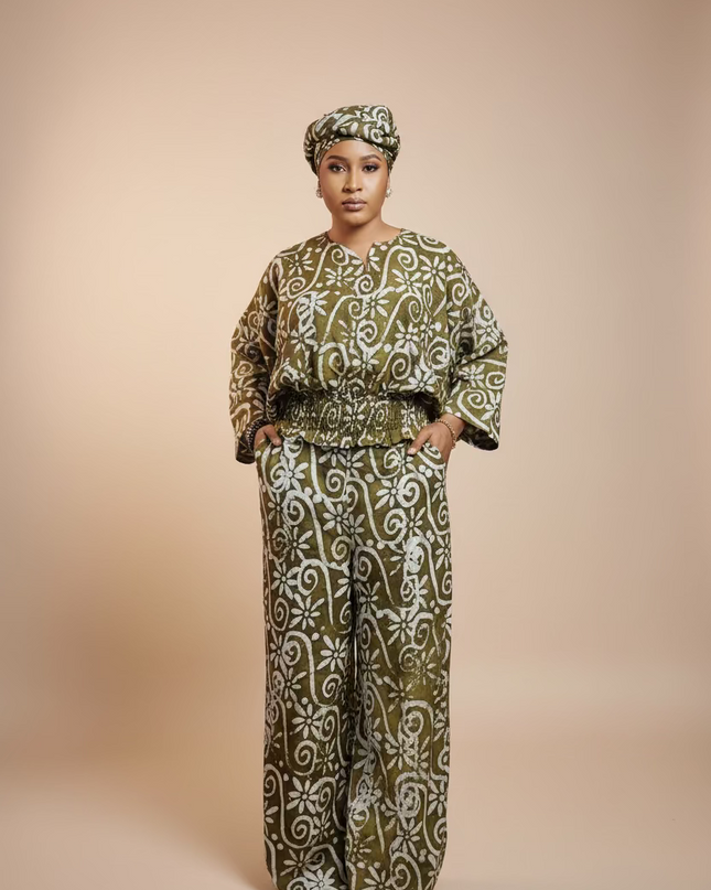 Ensemble pantalon adire olabimpe - vert olive