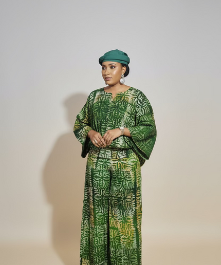 Ensemble pantalon adire ademide - vert forest