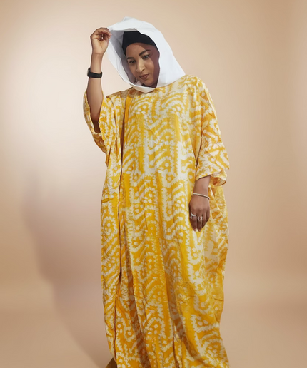 Boubou adire à capuche - Blanc