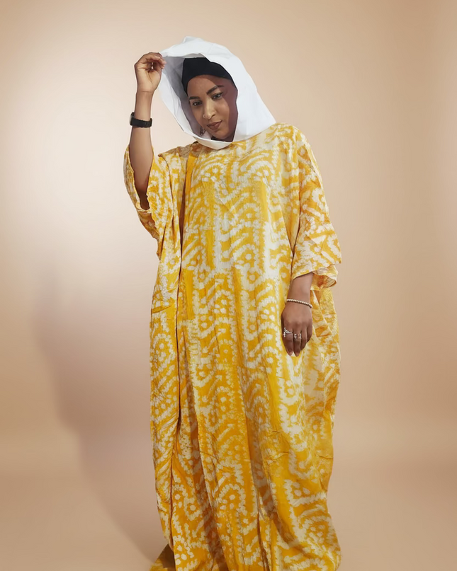 Boubou adire à capuche - Blanc