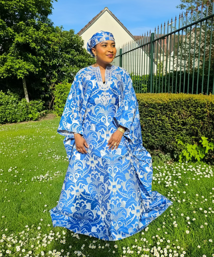 Boubou damask brodé - Bleu roi