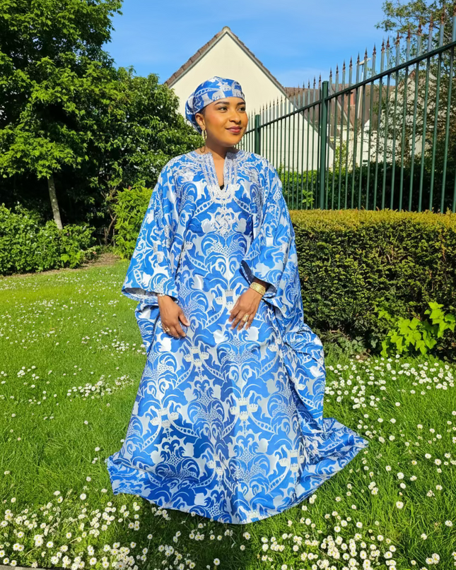 Boubou damask brodé - Bleu roi