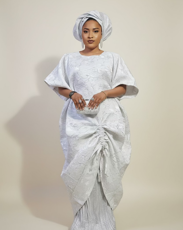 Ensemble brocart rétractable avec sous robe plissé - Blanc