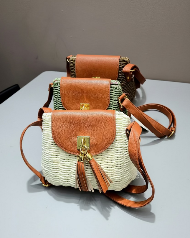 Mini sac style osier cubique - Blanc