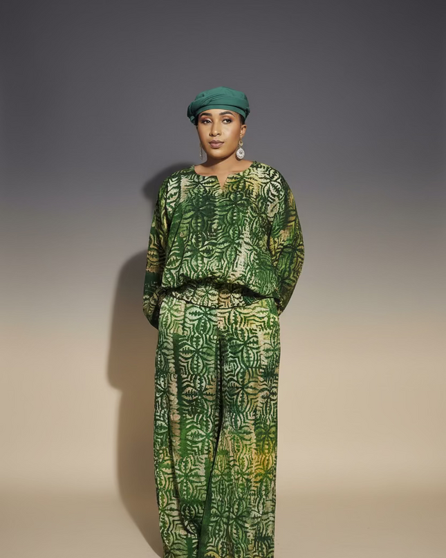 Ensemble pantalon adire ademide - vert forest