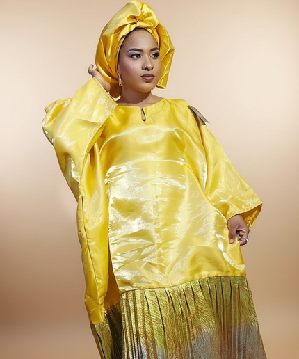 Boubou brocart plissé mikado - Jaune