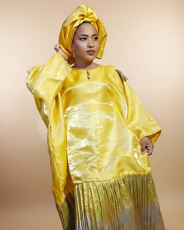 Boubou brocart plissé mikado - Jaune