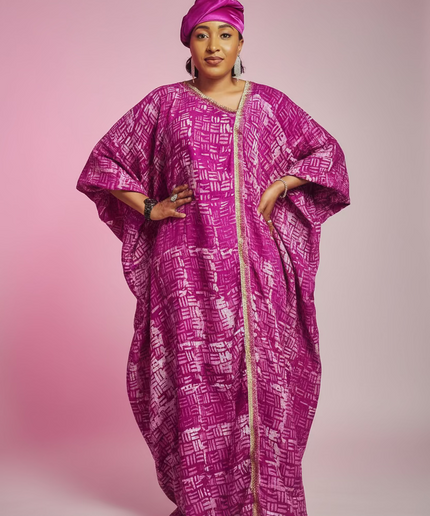 Boubou adire crêpe - Rose