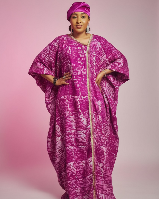 Boubou adire crêpe - Rose