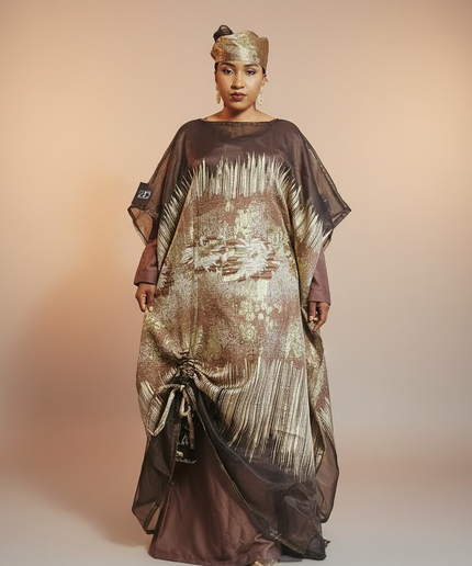 Ensemble amma brocart organza rétractable - Marron