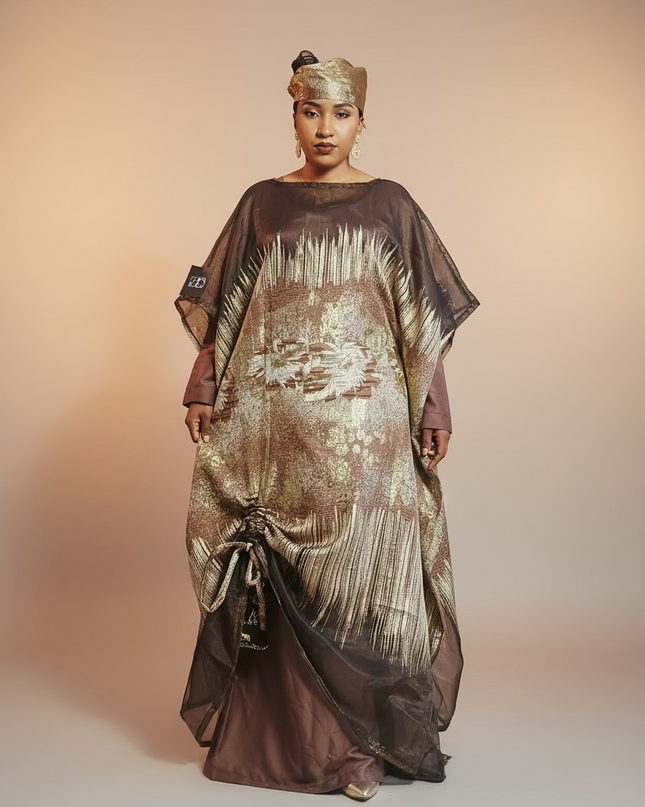Ensemble amma brocart organza rétractable - Marron