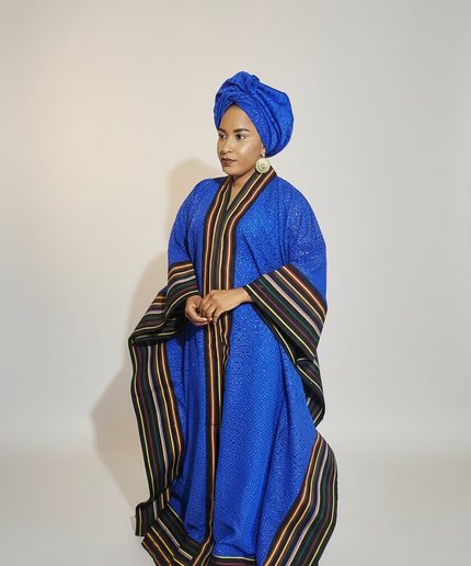 Robe morenike dentelle aso oke - Bleu roi II
