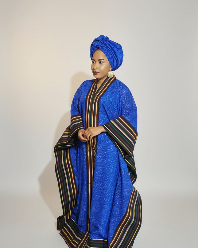 Robe morenike dentelle aso oke - Bleu roi II