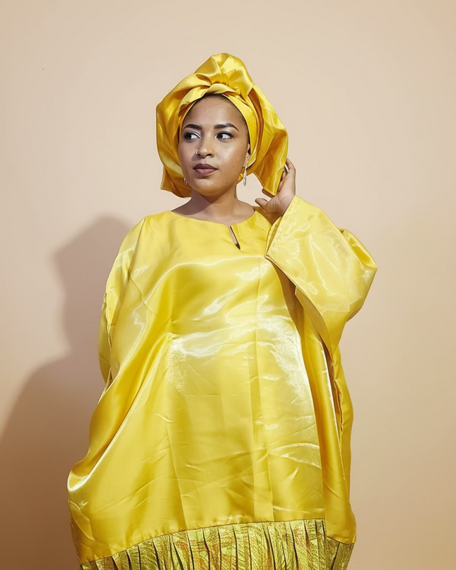Boubou brocart plissé mikado - Jaune