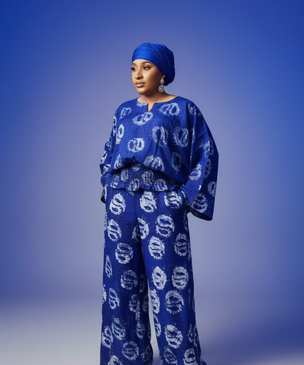 Ensemble pantalon adire olatomi - Bleu roi