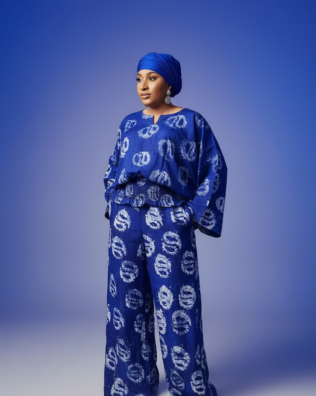 Ensemble pantalon adire olatomi - Bleu roi