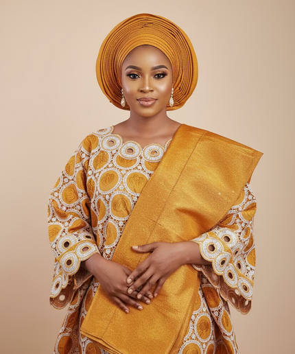 Foulard nigérian prénoué Aso Oké - Orange