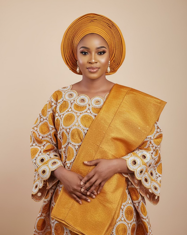 Foulard nigérian prénoué Aso Oké - Orange