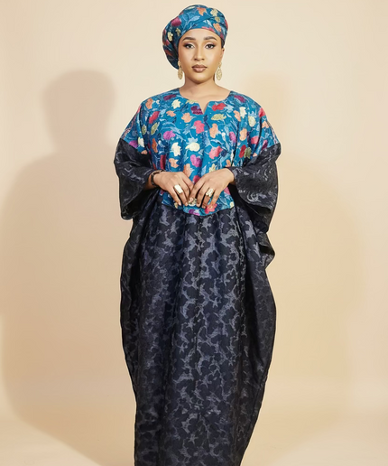 Robe dentelle indienne - organza - Bleu black