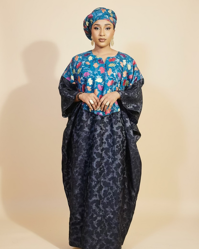 Robe dentelle indienne - organza - Bleu black