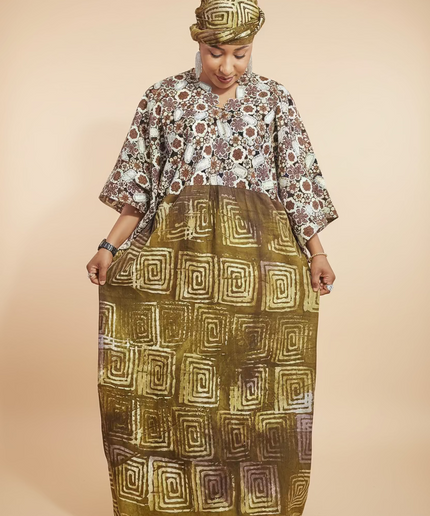 Robe adire dentelle - Marron