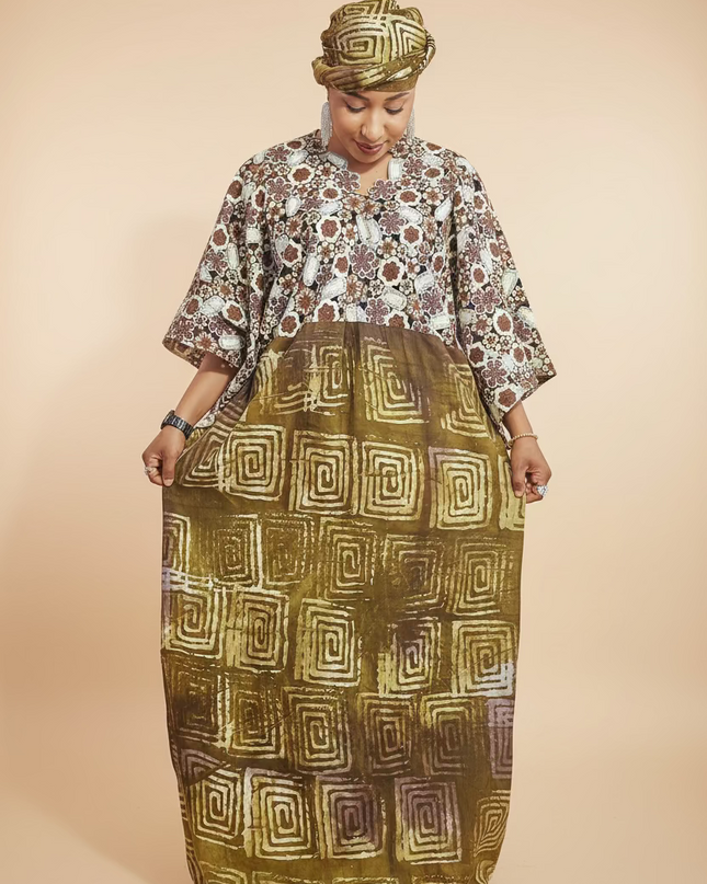 Robe adire dentelle - Marron