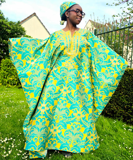 Boubou damask brodé - Vert jaune
