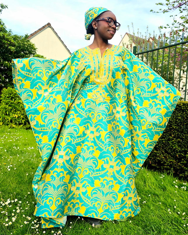 Boubou damask brodé - Vert jaune