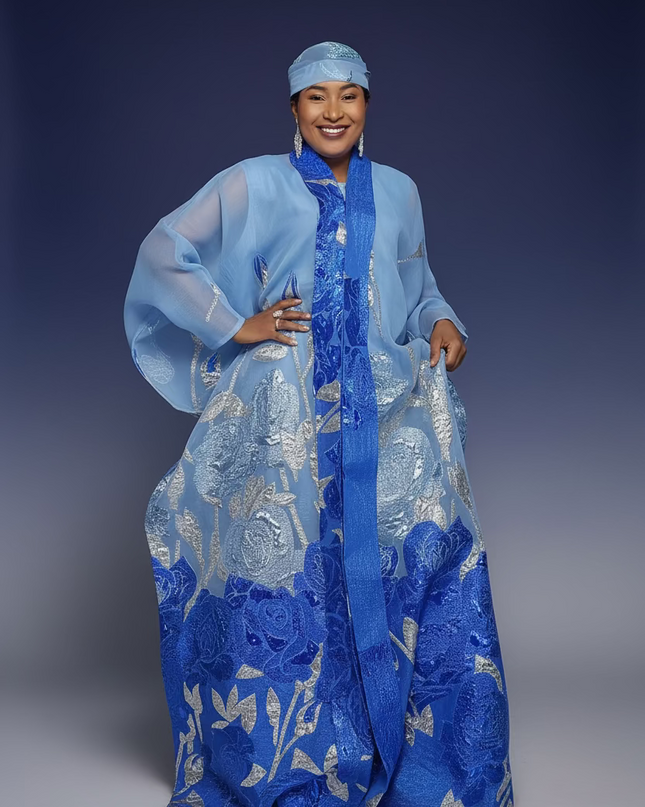Ensemble brocart dubai - Bleu