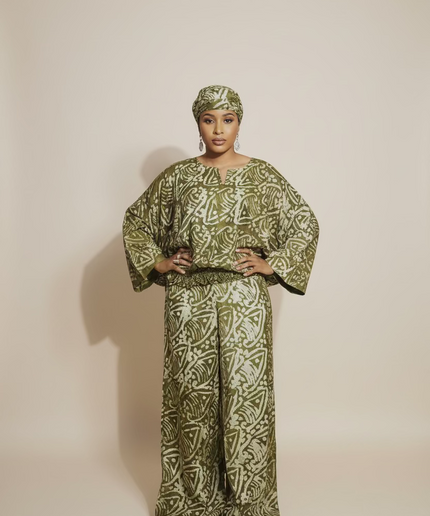 Ensemble pantalon adire yetunde - Vert olive