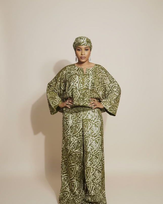Ensemble pantalon adire yetunde - Vert olive