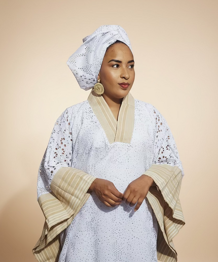Robe morenike dentelle aso oke - Blanc II