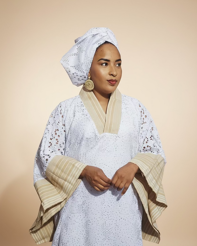 Robe morenike dentelle aso oke - Blanc II