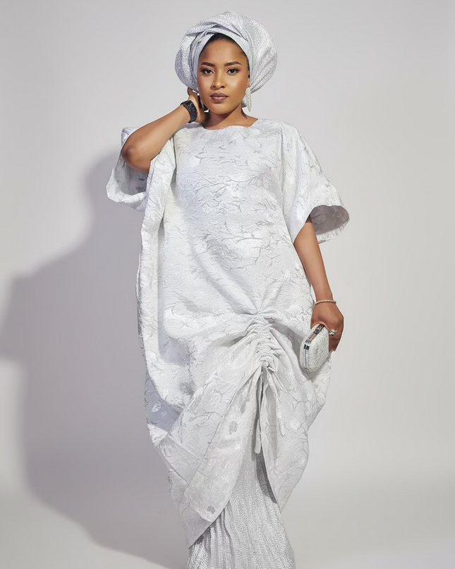 Ensemble brocart rétractable avec sous robe plissé - Blanc