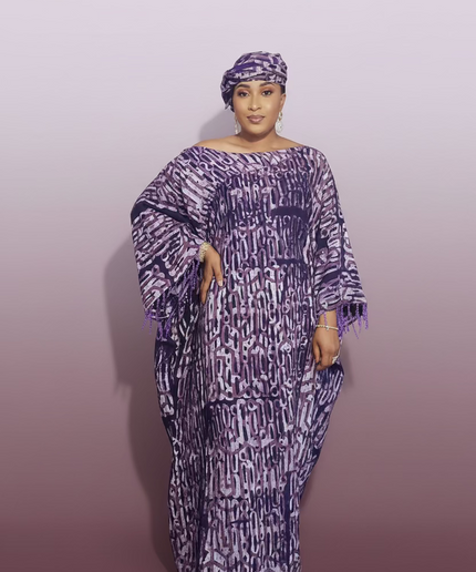 Boubou adire dempé perlé omosewa - Violet