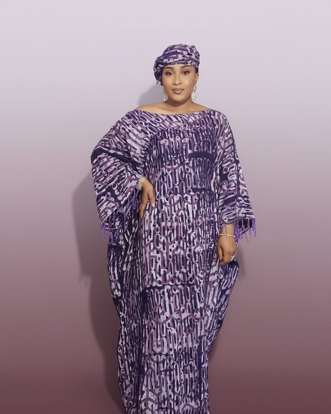 Boubou adire dempé perlé omosewa - Violet