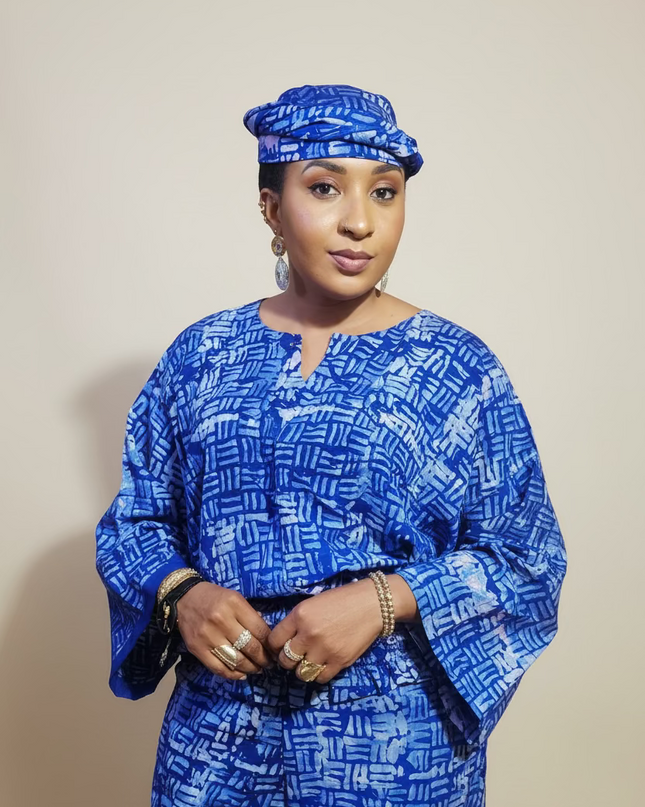 Ensemble pantalon adire bolaji - Bleu roi