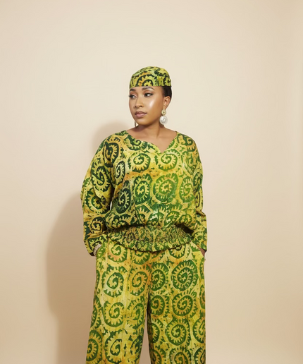 Ensemble pantalon adire adetunde - Vert fluo