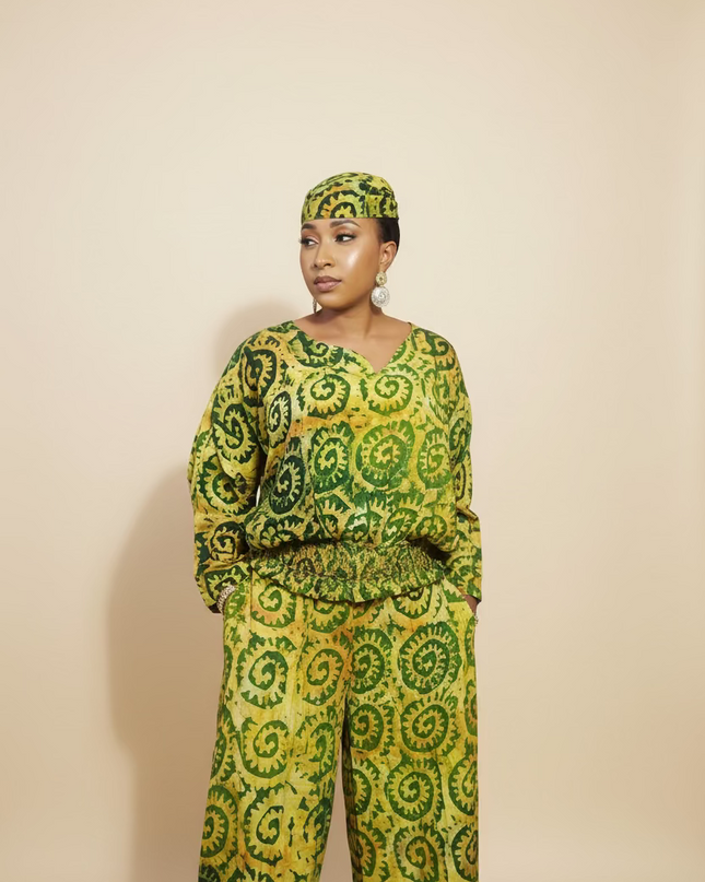 Ensemble pantalon adire adetunde - Vert fluo