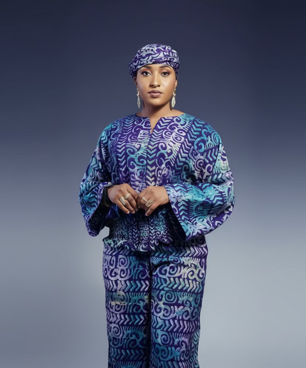 Ensemble pantalon adire bewaji - bleu violet